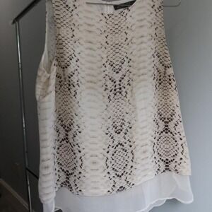 White and black Rose & Olive snakeskin print top